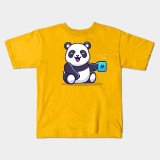 Cute Panda Holding Cup of Coffee Kids T-Shirt